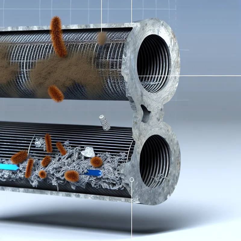 Diagram illustrating common VAV heating coil clogging causes, such as dust and rust.