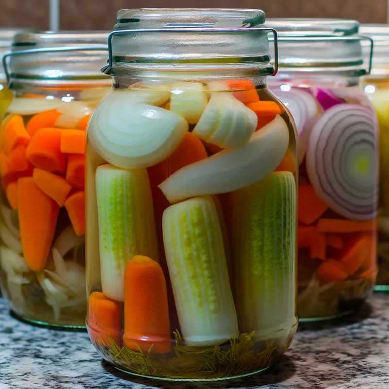 Jars filled with quick-pickled vegetables transforming ordinary meals with tangy flavors.