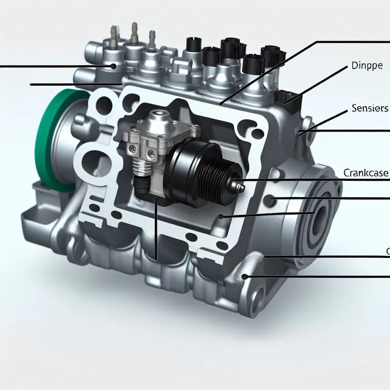 Detailed diagram of crankcase pressure sensor module within engine.