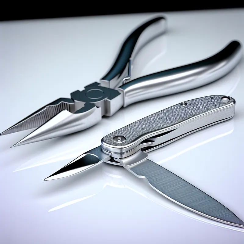 Bent pocket clip next to needle-nose pliers for repair.
