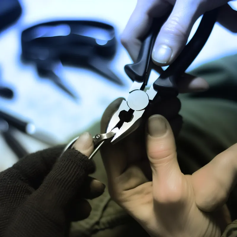 Fixing a bent pocket clip with pliers and cloth protection.