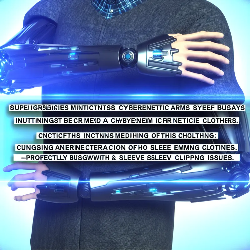Character in Cyberpunk 2077 using cybernetic arms to fix sleeve clipping.